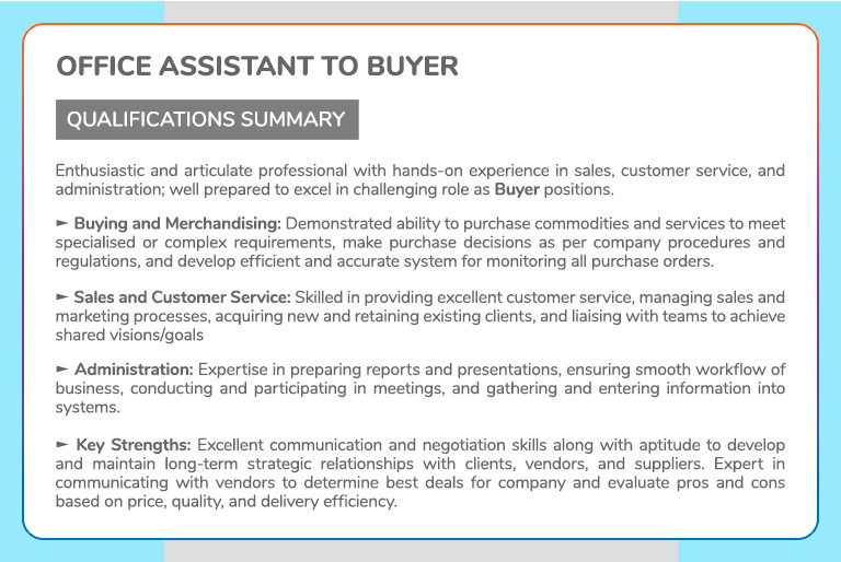 Office Assistant To Buyer Career switching Summary Profile