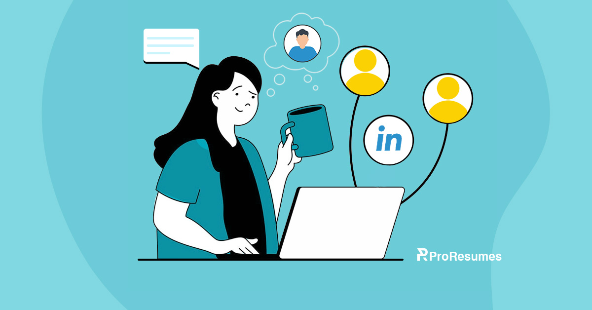 Illustration of a woman responding to a LinkedIn recruiter on her laptop, with LinkedIn and user profile icons representing communication and networking. The image symbolizes professional engagement and recruiter responses on LinkedIn.