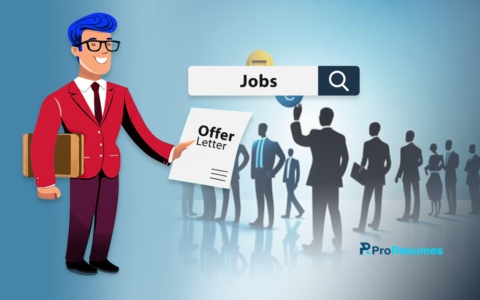 Illustration of a job seeker receiving an offer letter while searching for a job without education.