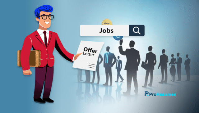 Illustration of a job seeker receiving an offer letter while searching for a job without education.