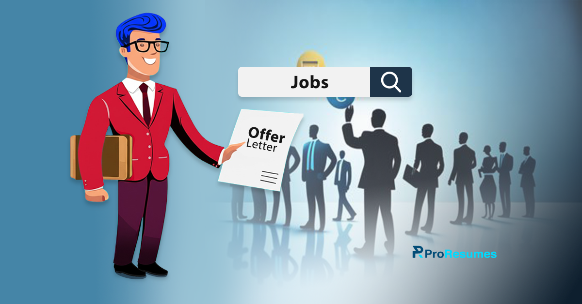 Illustration of a job seeker receiving an offer letter while searching for a job without education.