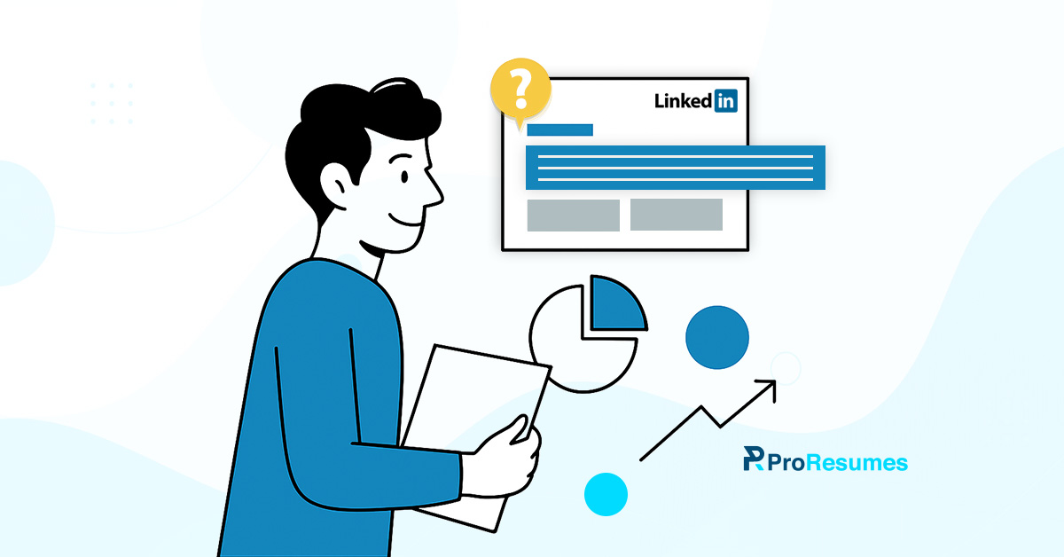 llustration of a professional analyzing LinkedIn headlines with charts and growth icons, highlighting the importance of optimizing LinkedIn profiles for recruiters. ProResumes branding included.
