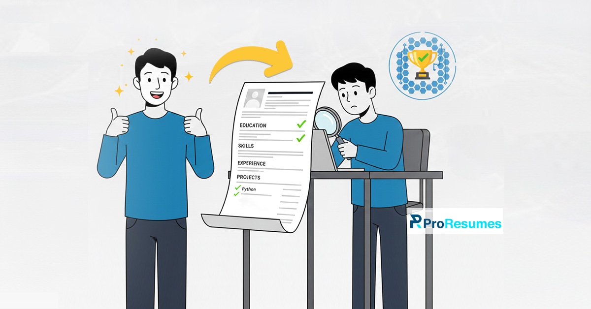 ProResumes illustration explaining how to create an ATS-friendly student resume for job applications.