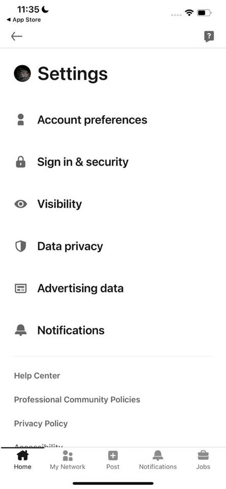 follow button LinkedIn mobile app setting
