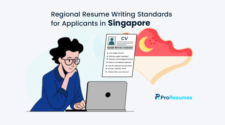 Regional resume writing standards for applicants in Singapore infographic showing CV tips, one-page resume, reverse chronological format, and optional photo guidance.