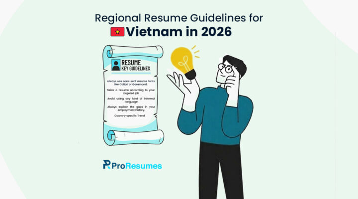 Regional resume guidelines for Vietnam in 2026 infographic showing CV tips, resume key guidelines, and a professional illustration with Vietnam flag.
