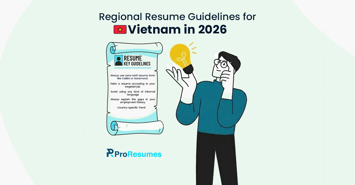 Regional resume guidelines for Vietnam in 2026 infographic showing CV tips, resume key guidelines, and a professional illustration with Vietnam flag.