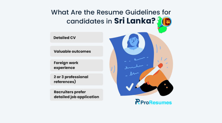Resume guidelines for candidates in Sri Lanka infographic showing detailed CV requirements, work experience, references, and recruiter preferences.
