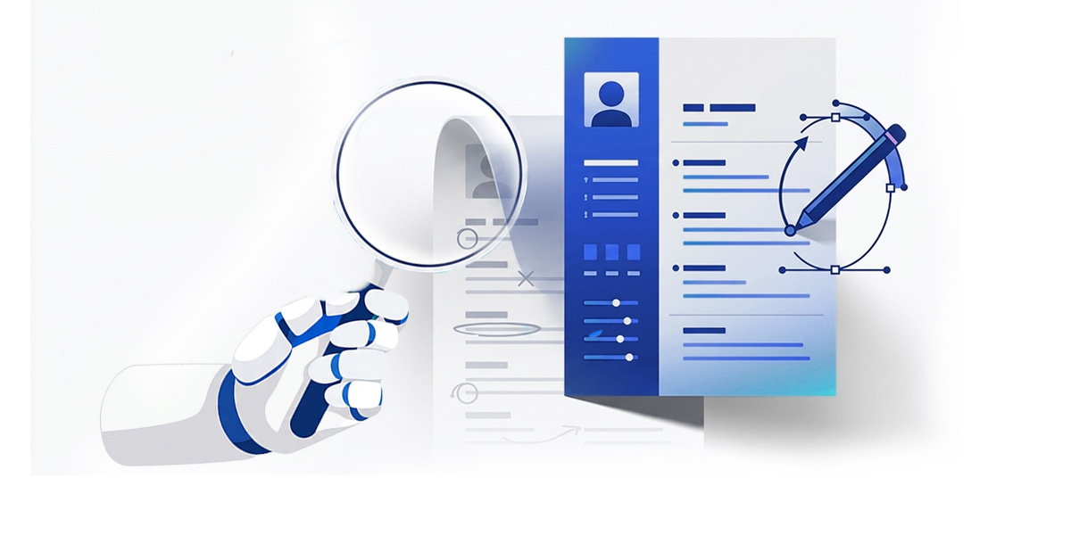 Illustration of an AI-powered Toptal Resume Checker analyzing a resume for ATS compliance, resume optimization, keyword matching, and professional resume development.