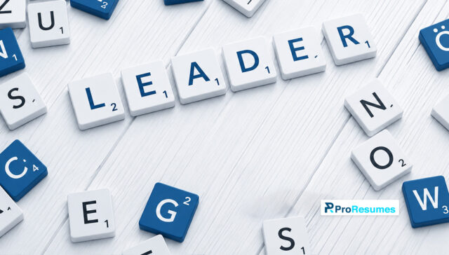 Scrabble-style letter tiles spelling "LEADER" on a white wooden surface, symbolizing thought leadership, professional branding, career growth, and resume success.