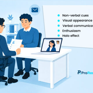 Job interview illustration showing tips for making a good interview impression, including communication, appearance, and enthusiasm.