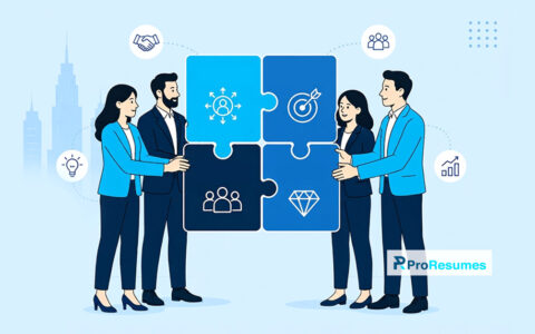 Company values interview illustration featuring teamwork, cultural fit, organizational alignment, and employee collaboration.