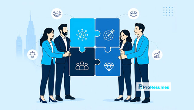 Company values interview illustration featuring teamwork, cultural fit, organizational alignment, and employee collaboration.