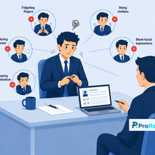 "Bad interview example showing a nervous job candidate making common interview mistakes such as fidgeting, being restless, sighing, showing blank facial expressions, and not paying attention during a job interview."