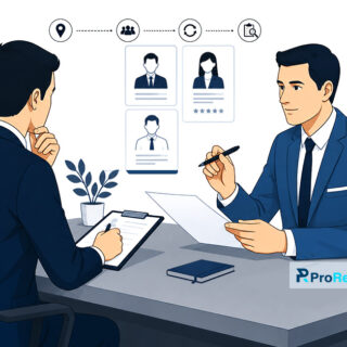 In-person job interview concept featuring a recruiter evaluating a candidate during an onsite interview at the company office.