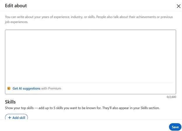 One of the main LinkedIn sections is LinkedIn about section.